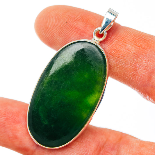 Premium Nephrite Jade Pendant 1 3/4" (.925 Sterling Silver)