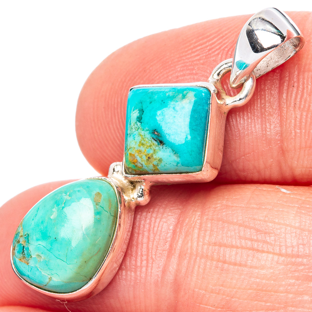 Turquoise pendant in 925 sterling silver with rectangular and oval stones, top bail