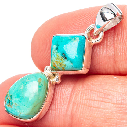 Turquoise pendant in 925 sterling silver with rectangular and oval stones, top bail