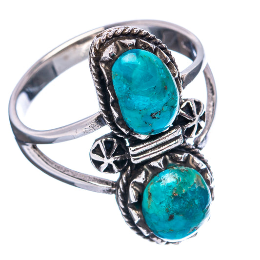 Sterling silver turquoise ring, oval top stone with star accents and lower bezel stone