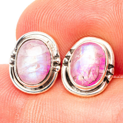 Pink Moonstone Earrings 3/8" (.925 Sterling Silver)