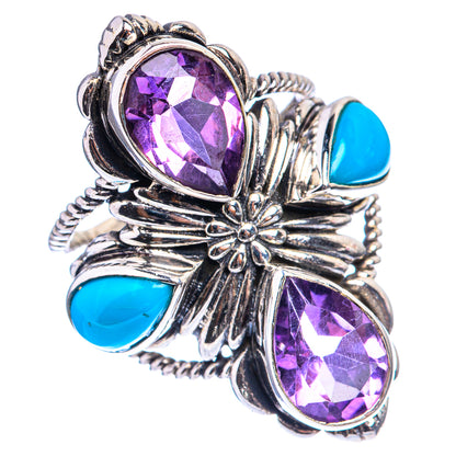 Large Faceted Amethyst, Sleeping Beauty Turquoise Ring Size 6.5 (925 Sterling Silver) R142888