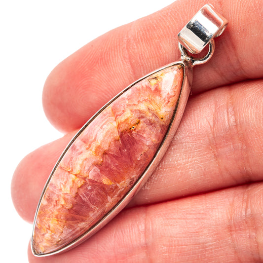 Rhodochrosite pendant in .925 sterling silver, teardrop stone with silver bail