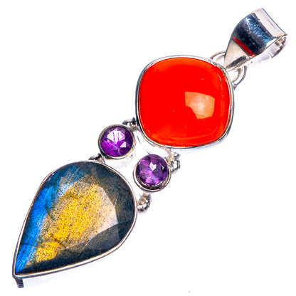 Labradorite, Red Onyx, Amethyst 925 Sterling Silver Pendant 1 7/8"