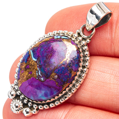 Purple Copper Turquoise Pendant 1 5/8" (.925 Sterling Silver)