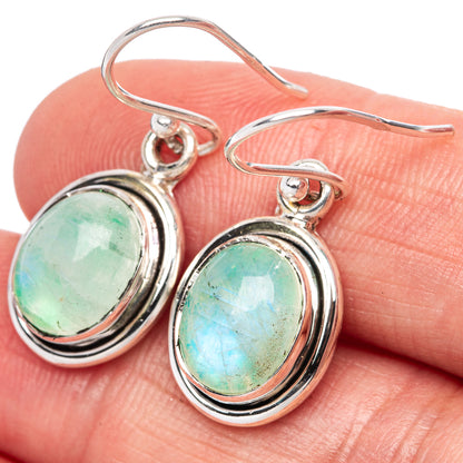 Green Moonstone Earrings 1 1/8" (925 Sterling Silver) E1359