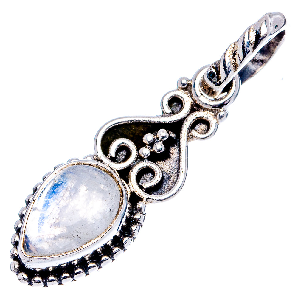 Rainbow Moonstone Dainty Pendant 1 1/8" (.925 Sterling Silver)