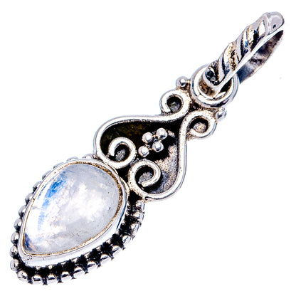 Rainbow Moonstone Dainty Pendant 1 1/8" (.925 Sterling Silver)