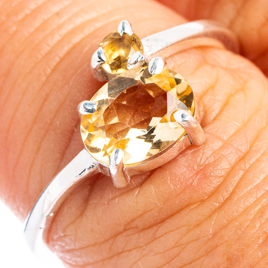 Sterling silver citrine dainty ring with oval gemstone and small silver prongs