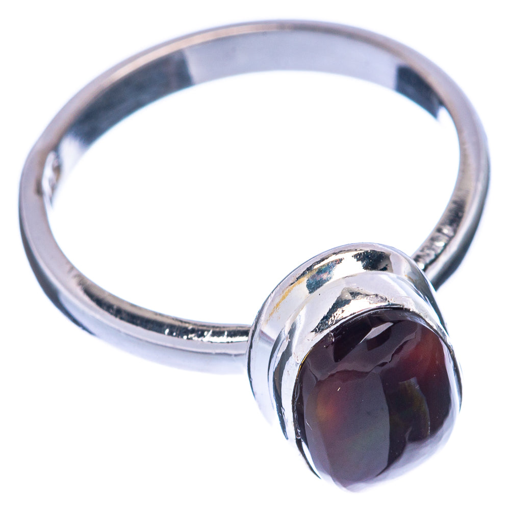 Sterling silver ring with oval dark agate bezel, high-polish silver band