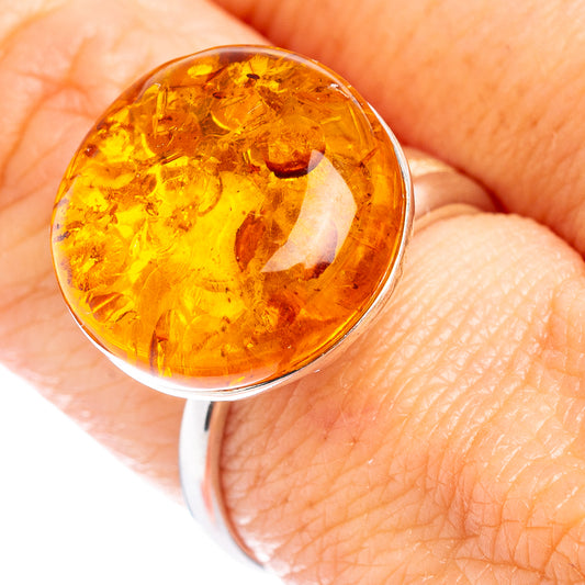 Baltic amber oval cabochon ring in .925 sterling silver, adjustable band