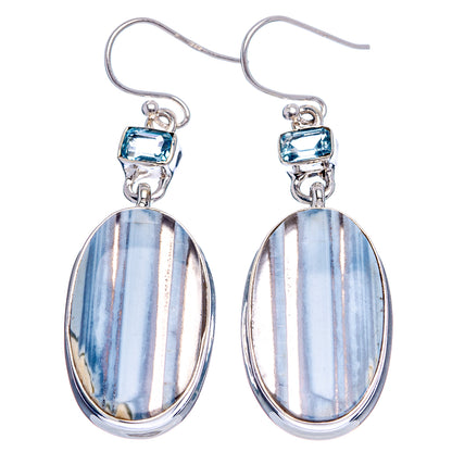 Oval blue opal drop earrings, sterling silver with blue square bezel and hook backs