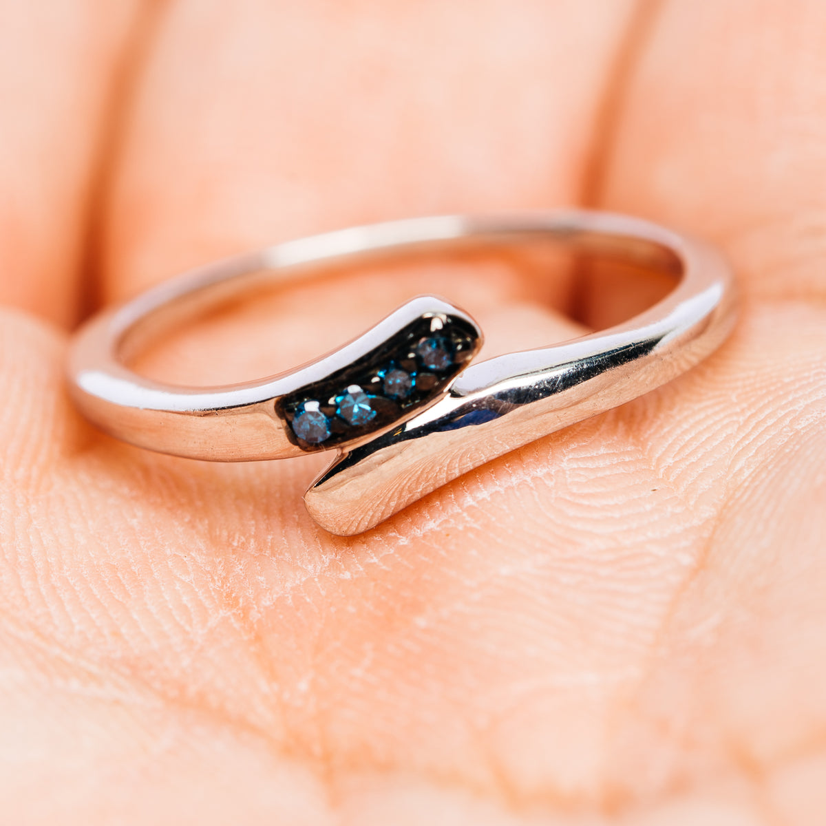 Blue Diamond Ring Size 7.75 (.925 Sterling Silver)