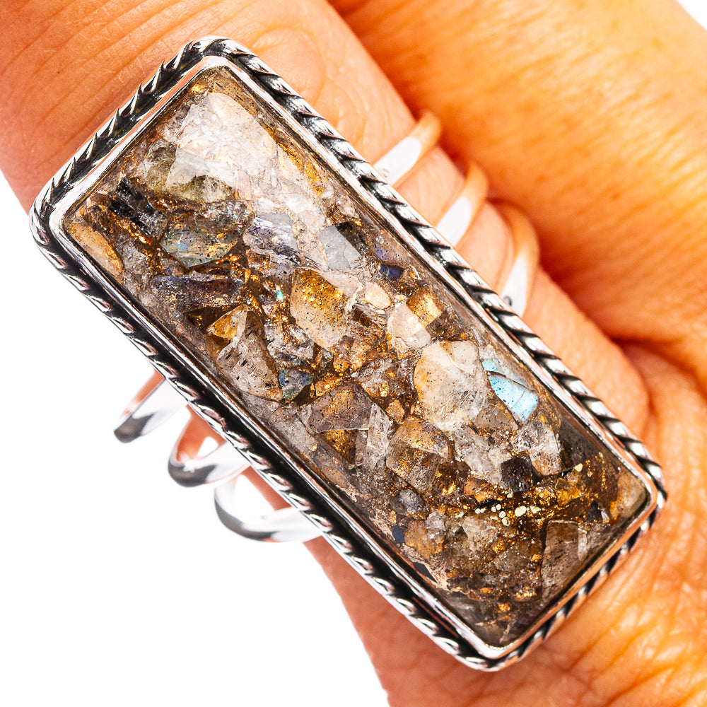 Premium Labradorite & Rainbow Moontone Matrix Ring Size 10.25 (.925 Sterling Silver)