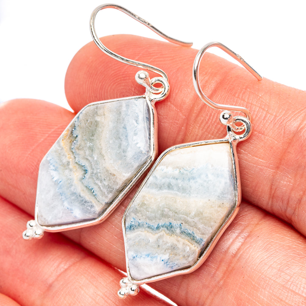 Blue Scheelite Earrings 1 5/8" (925 Sterling Silver) E2365