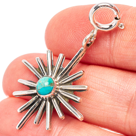 Turquoise sunburst pendant in .925 sterling silver with loop bail, detailed ray design