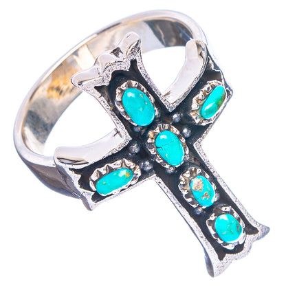 Arizona Turquoise Native Style Cross Ring Size 6.5 (.925 Sterling Silver)