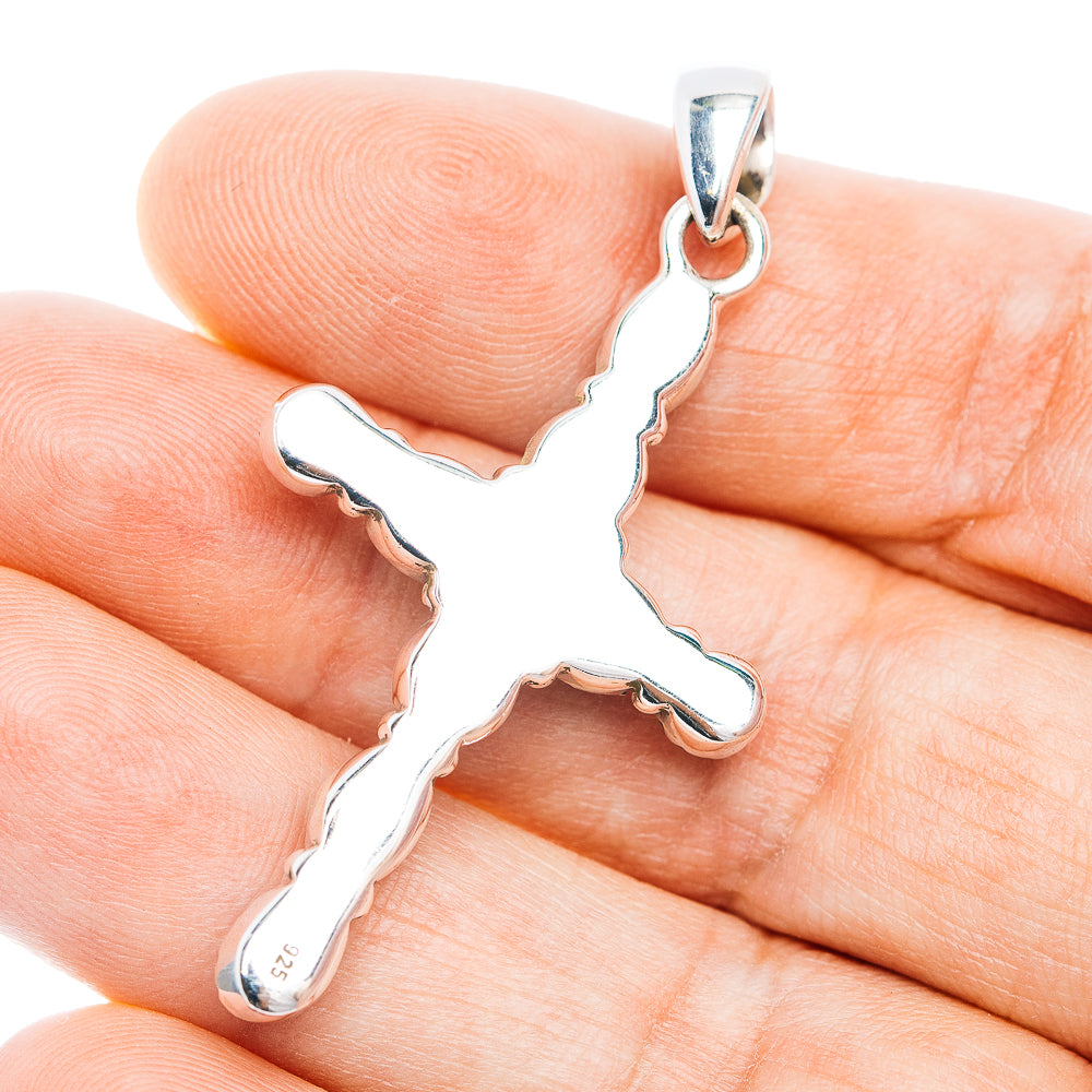Southwestern Style Mohave Turquoise Cross Pendant 2" (.925 Sterling Silver)