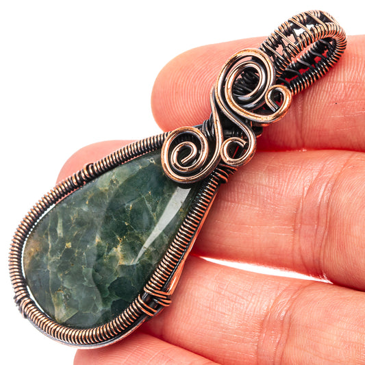 Oxidized copper wire-wrapped pendant with teardrop ocean jasper cabochon