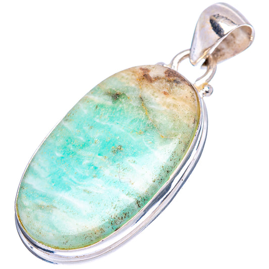 Oval blue aragonite pendant with silver bail and top loop, bezel-set
