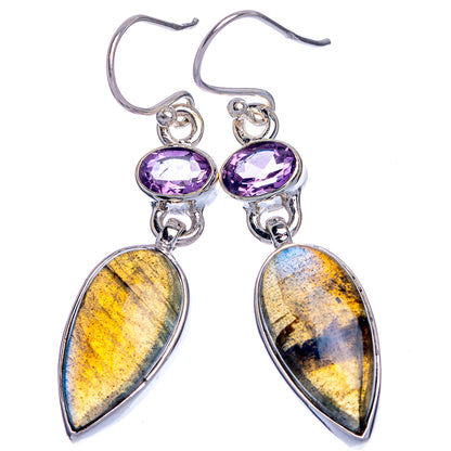 Labradorite, Amethyst Earrings 1 3/4" (925 Sterling Silver) E433011