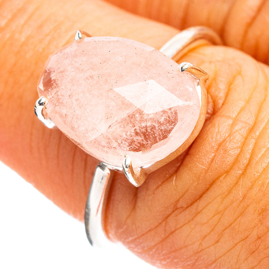 Faceted morganite ring with pink oval gemstone in .925 sterling silver prong setting