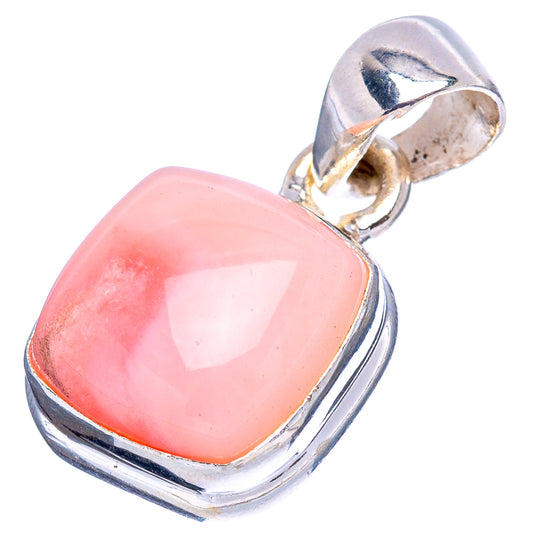 Pink opal pendant .925 sterling silver bezel with oval pink opal gemstone, angled view