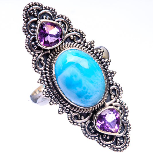 Large Larimar, Amethyst Ring Size 9 (925 Sterling Silver) R140665