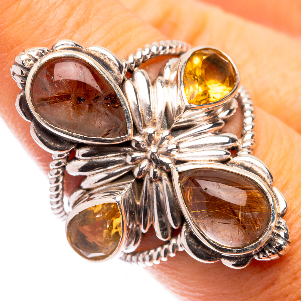 Large Rutilated Quartz, Citrine Ring Size 7.5 (925 Sterling Silver) R141670