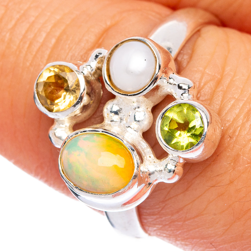 Rare Natural Ethiopian Opal, Citrine, Peridot, Cultured Pearl Ring Size 8 (925 Sterling Silver) R145568