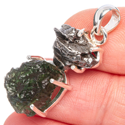 Rare Czech Moldavite, Meteorite Pendant 1 3/8" (925 Sterling Silver) P40314