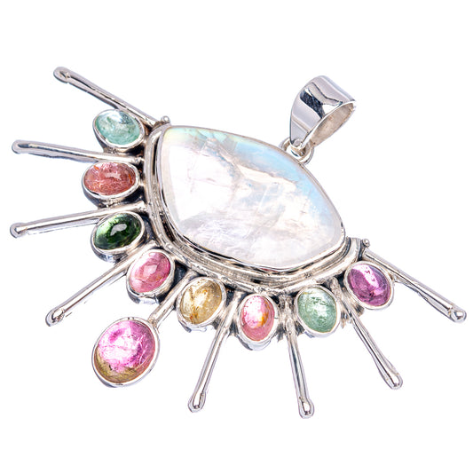 Signature Rainbow Moonstone, Multi Color Tourmaline Pendant 1 3/4" (.925 Sterling Silver)