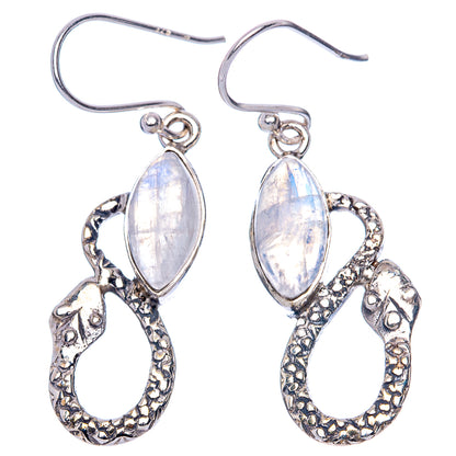 Rainbow Moonstone Snake Earrings 1 5/8" (925 Sterling Silver) E1320
