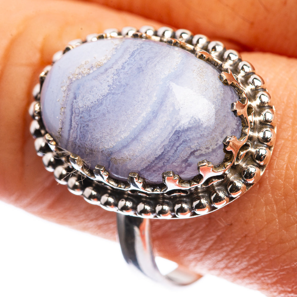 Blue Lace Agate 925 Sterling Silver Ring Size 10