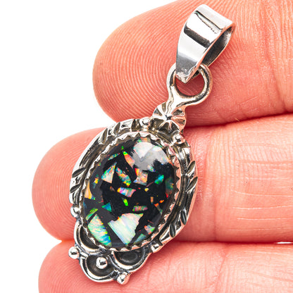 Exclusive Southwestern Style Mosaic Opal Pendant 1 3/8" (.925 Sterling Silver)