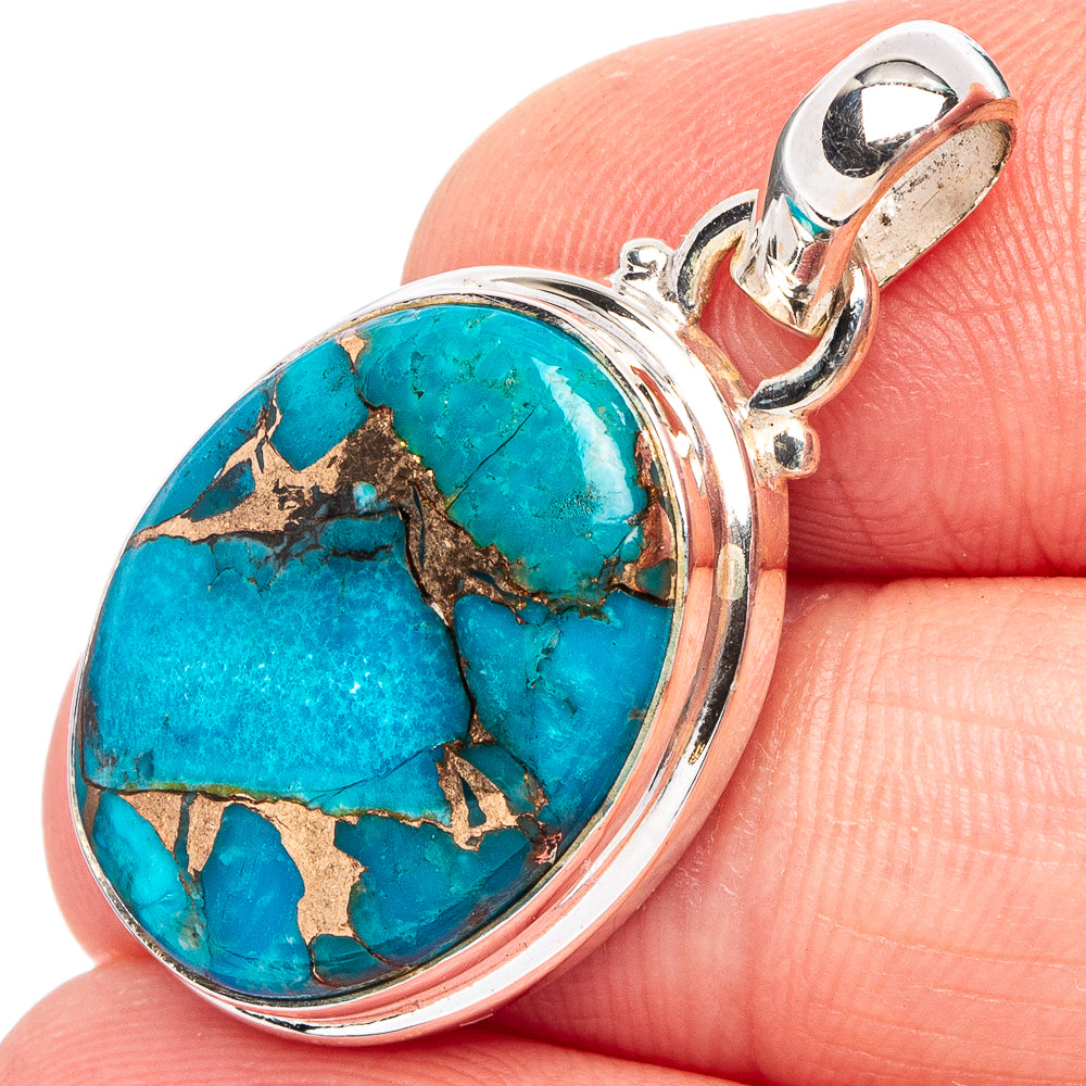 Blue Copper Turquoise Pendant 1 1/4" (.925 Sterling Silver)