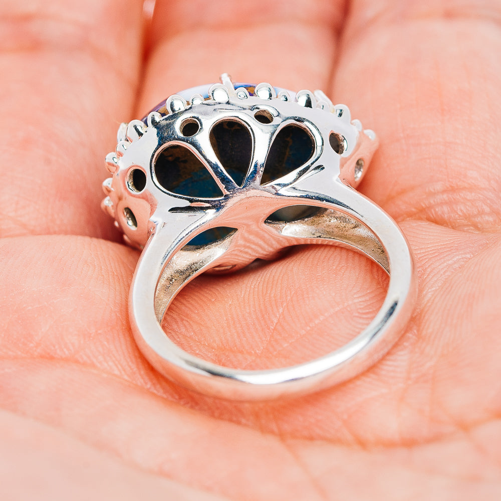 Exclusive Violet Blue Dahlia Mohave Turquoise Ring Size 7.5 (.925 Sterling Silver)