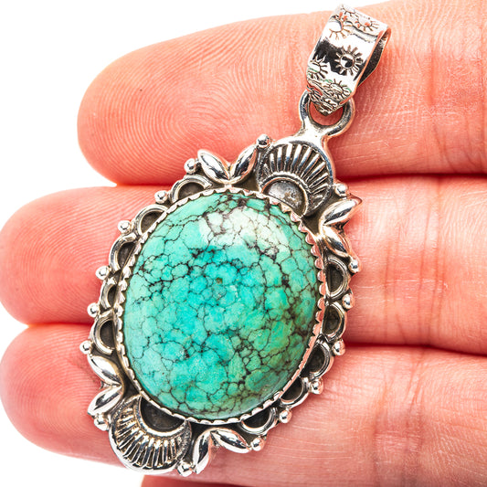 Exclusive Southwestern Style Hubei Turquoise Pendant 2" (.925 Sterling Silver)
