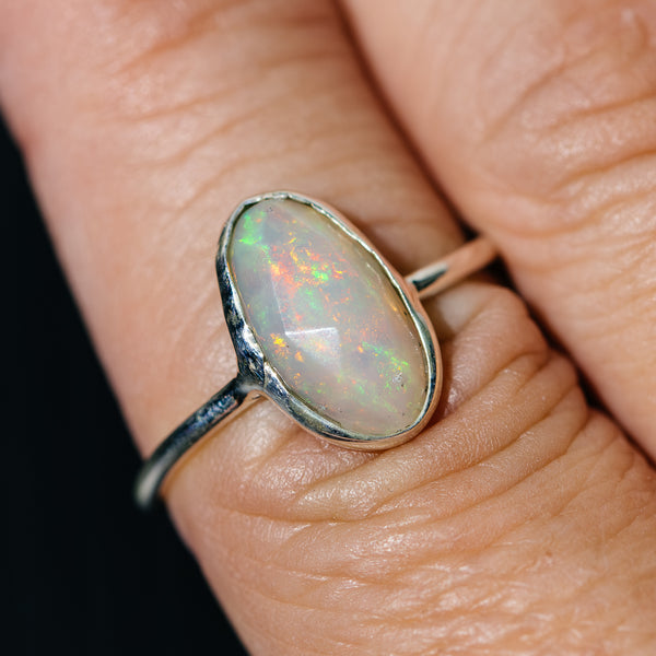 Ethiopian Opal Dainty Ring Size 8.25 (.925 Sterling Silver)