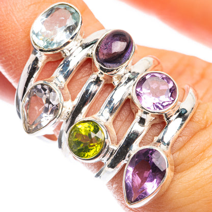 Large Blue Topaz, Tanzanite, Peridot, Amethyst, White Quartz Ring Size 5.75 (925 Sterling Silver) RING143365