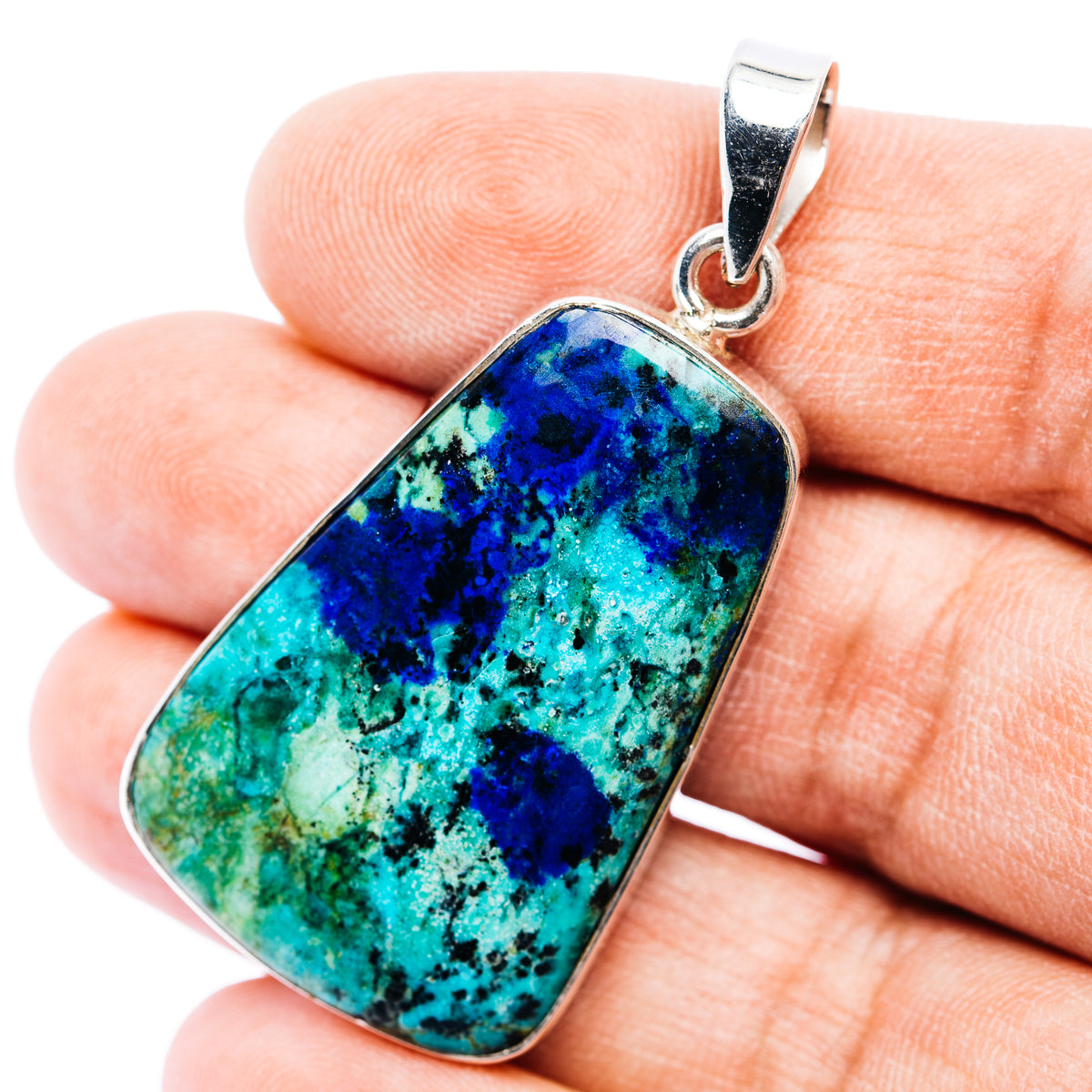 Blue Bird Azurite Pendant 2" (.925 Sterling Silver)