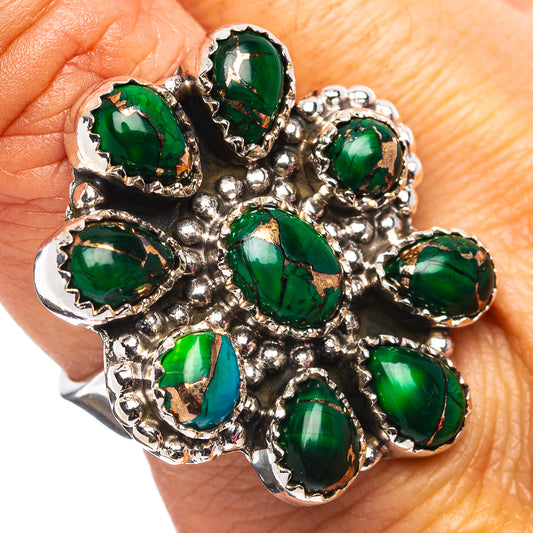 Exclusive Southwestern Style Irish Dahlia Turquoise Ring Size 7 Adjustable (.925 Sterling Silver)