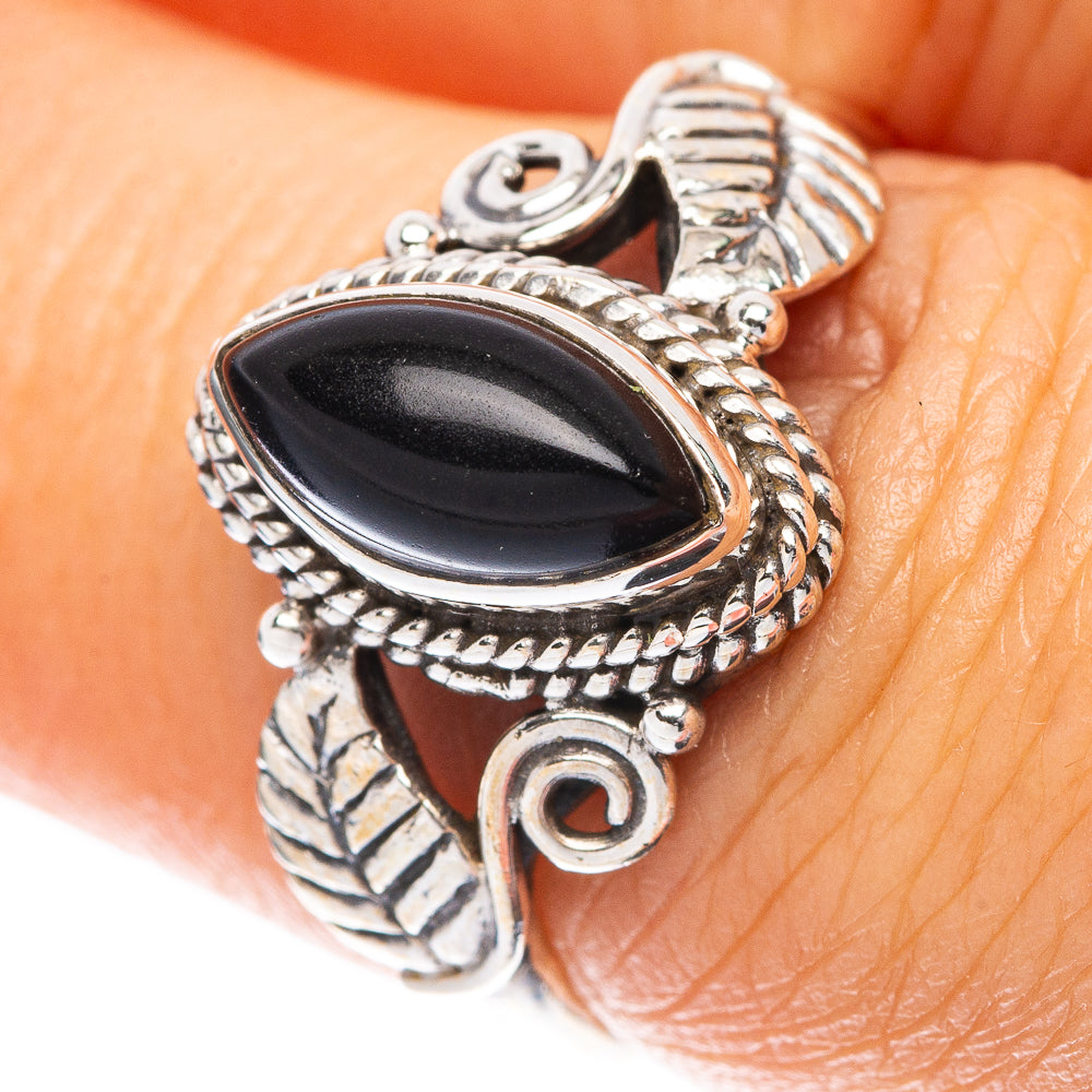 Black Onyx Leaf 925 Sterling Silver Ring Size 7 (925 Sterling Silver) R5336