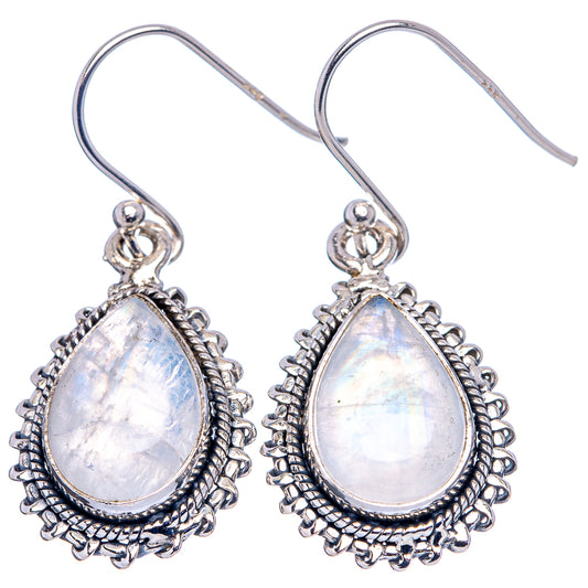 Teardrop moonstone earrings in .925 sterling silver, fishhook with braided scallop trim
