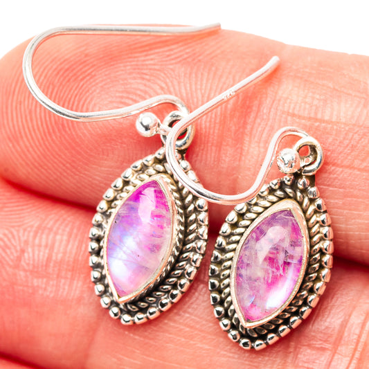 Pink oval moonstone earrings in .925 sterling silver with scalloped bezel