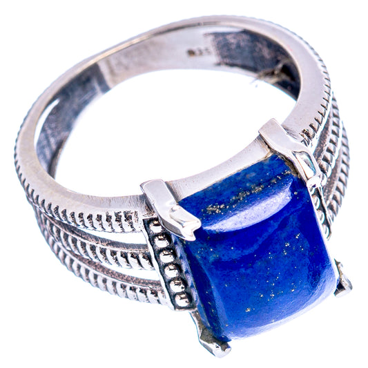 Sterling silver ring with blue lapis-style square stone and detailed band embossing