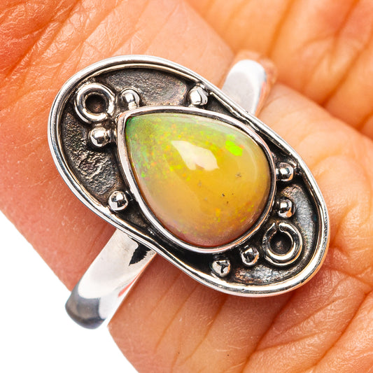 Sterling silver opal ring with teardrop Ethiopian opal, size 5.75