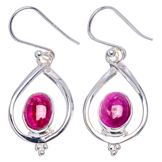 Sterling silver teardrop ruby earrings, oval deep purple gems with shiny hooks