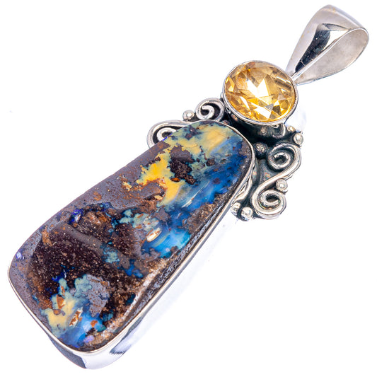 Sterling silver pendant with boulder opal rectangle and yellow citrine round gemstone