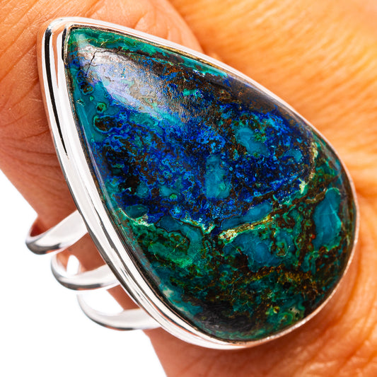 Sterling silver ring with oval green-blue malachite stone, polished bezel